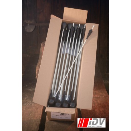 Carton de 32 Flèches (Arrow) Tête Ronde / Tube Blanc / Empennage Noir - IDV Engineering