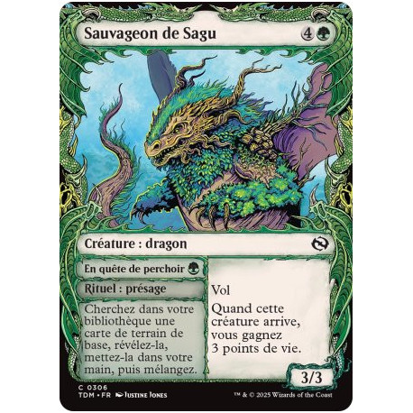 (Foil) Verte - Sauvageon de Sagu // En quête de perchoir (V2 - Draconic Frame) (C) [TDM]