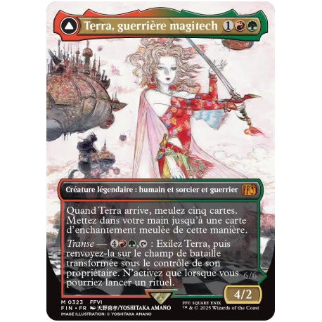 (Foil) Multicolore - Terra, guerrière magitech // Terra, héritiere du sang des chimères (V2, Borderless Woodblock) (M) [FIN]
