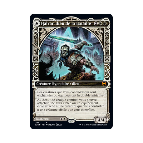 (Foil) Blanche - Halvar, dieu de la Bataille // Épée des royaumes (V2, Showcase Frame) (M) [KHM]