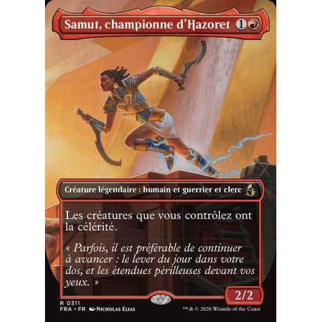 (Foil) Rouge - Samut, championne d'Hazoret (V2, Borderless Echoed Pairs) (R) [FRA]