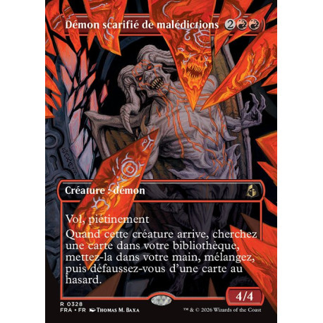(Foil) Rouge - Démon scarifié de malédictions (V2, Borderless - Shattered Mirror) (R) [FRA]